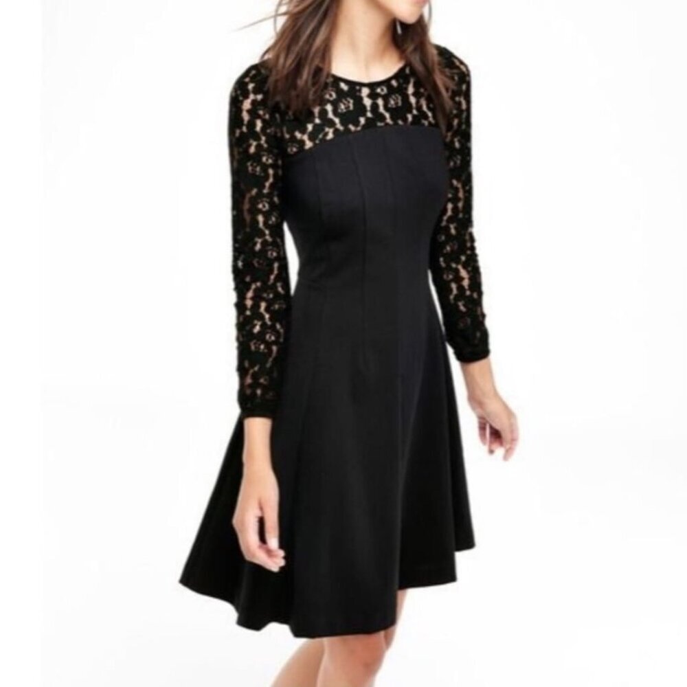 Black Lace Sleeve Fit-and-Flare Dress